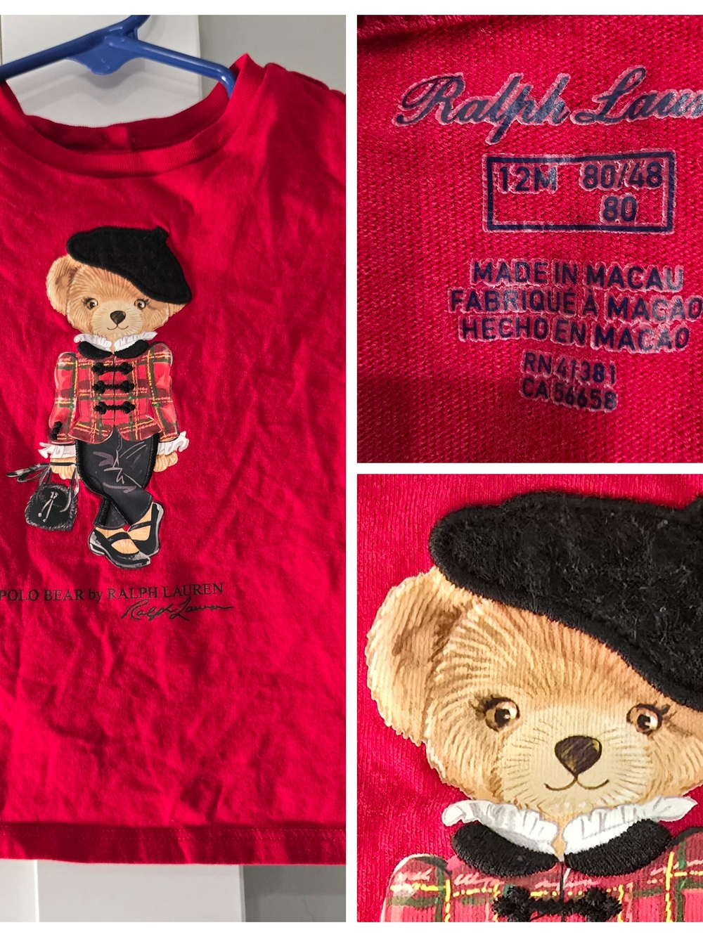 Ralph Lauren Polo Bear Youth Baby Girl 12 Month Embroidered Graphic Tee